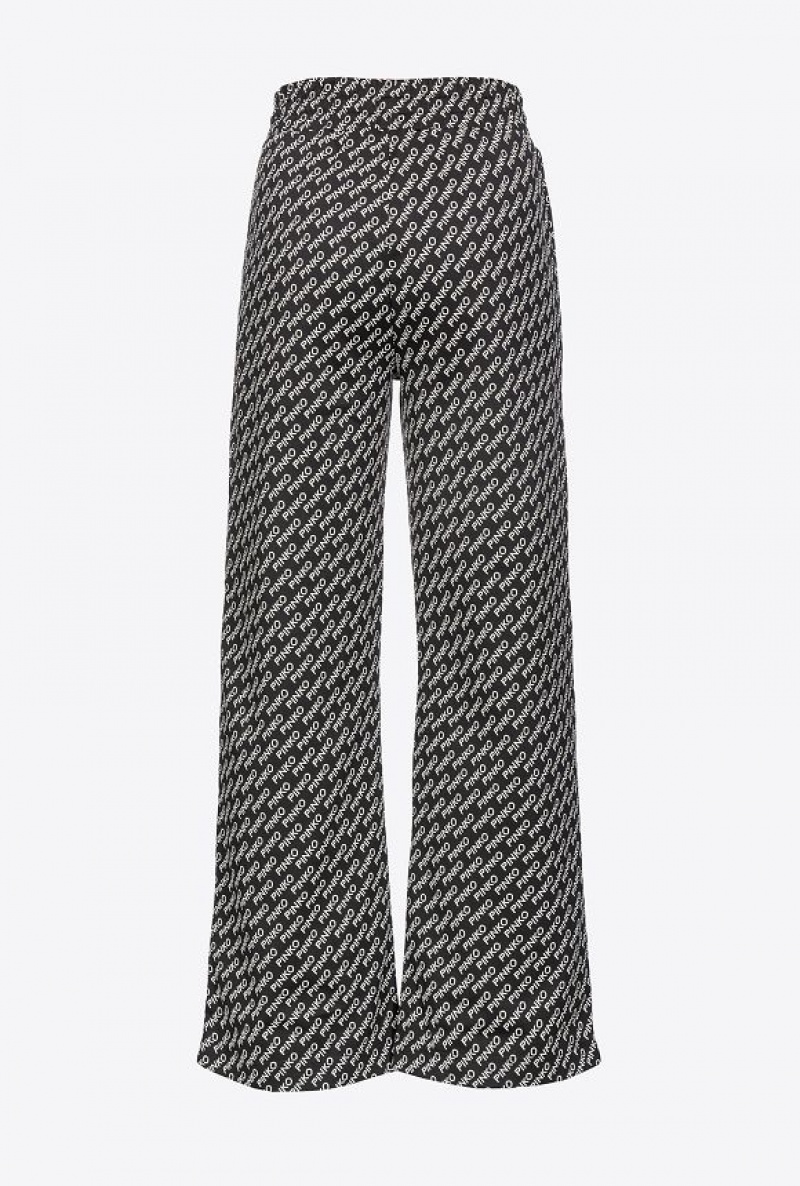 Pinko Široké-leg Logo Jacquard Trousers Černé Bílé | SN-PKO33818