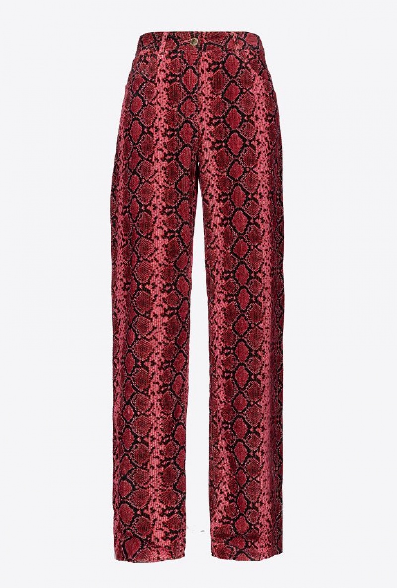 Pinko Široké-leg Velvet Trousers With Snake Print Viacfarebný Černé Fuchsie | SN-PKO33701