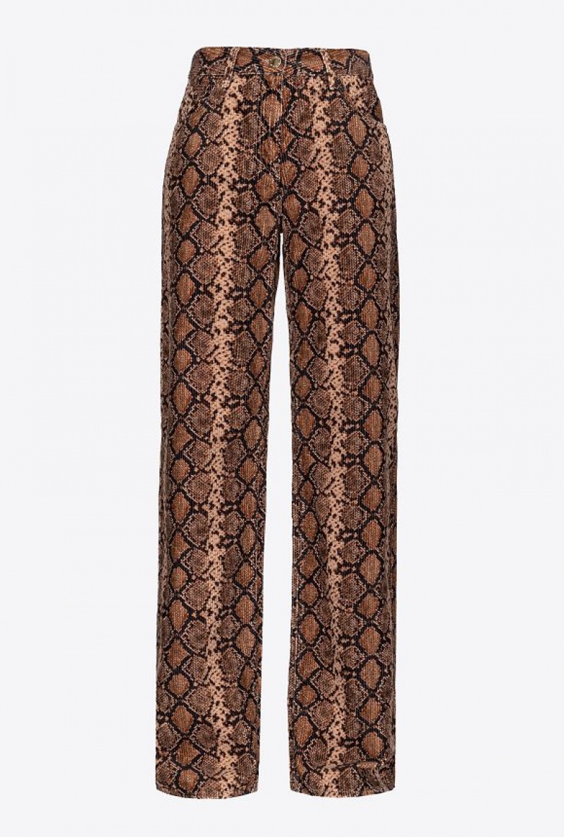 Pinko Široké-leg Velvet Trousers With Snake Print Černé Béžový | SN-PKO33753