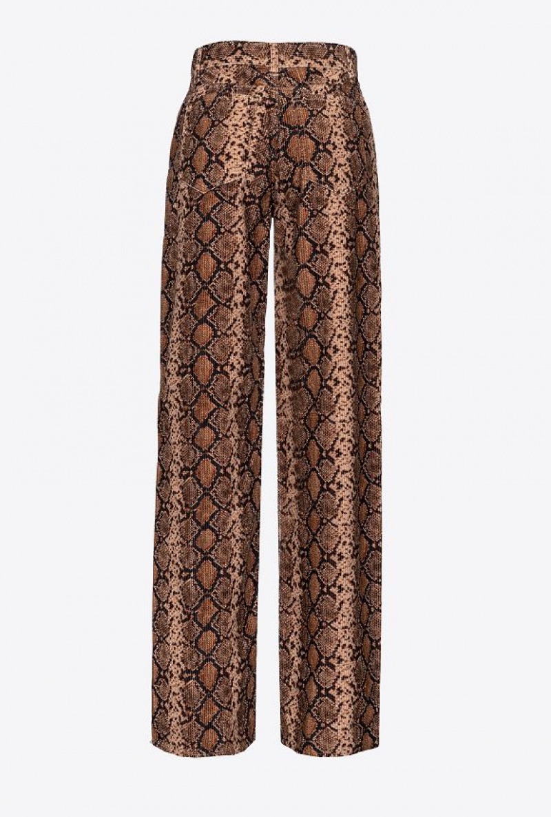 Pinko Široké-leg Velvet Trousers With Snake Print Černé Béžový | SN-PKO33753