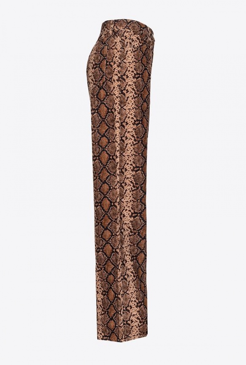 Pinko Široké-leg Velvet Trousers With Snake Print Černé Béžový | SN-PKO33753
